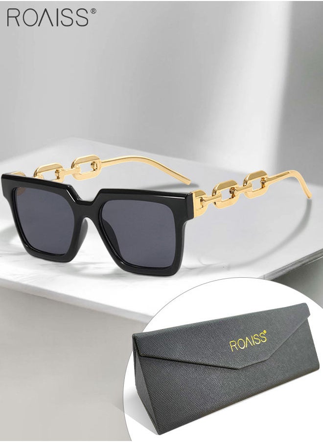 roaiss - Women's Square Sunglasses, UV400 Protection Sun Glasses with Stylish Gold Chain Temples, Fashion Anti-glare Sun Shades for Women with Glasses Case, 54mm - Image 1