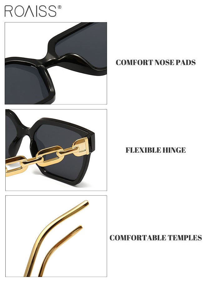roaiss - Women's Square Sunglasses, UV400 Protection Sun Glasses with Stylish Gold Chain Temples, Fashion Anti-glare Sun Shades for Women with Glasses Case, 54mm - Image 1