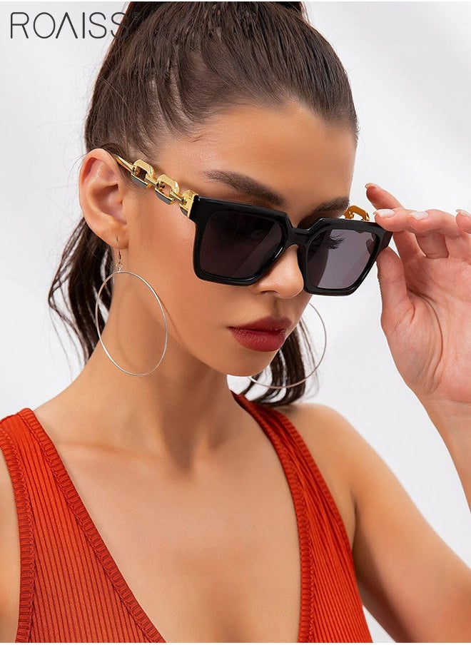roaiss - Women's Square Sunglasses, UV400 Protection Sun Glasses with Stylish Gold Chain Temples, Fashion Anti-glare Sun Shades for Women with Glasses Case, 54mm - Image 1