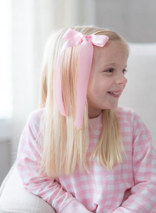 Wee Ones Girls' Mini Grosgrain Bowtie with Knot Wrap and Stream Tails, 8" Streamer, Light Pink - Image 5