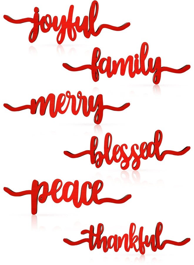 Jetec 12 Pieces Christmas Table decor Thankful Blessed Merry Joyful Peace Family Plate Sign Wood Cutout Rustic Decor Inspirational Letter Wood Sign Christmas Decorations - Image 1