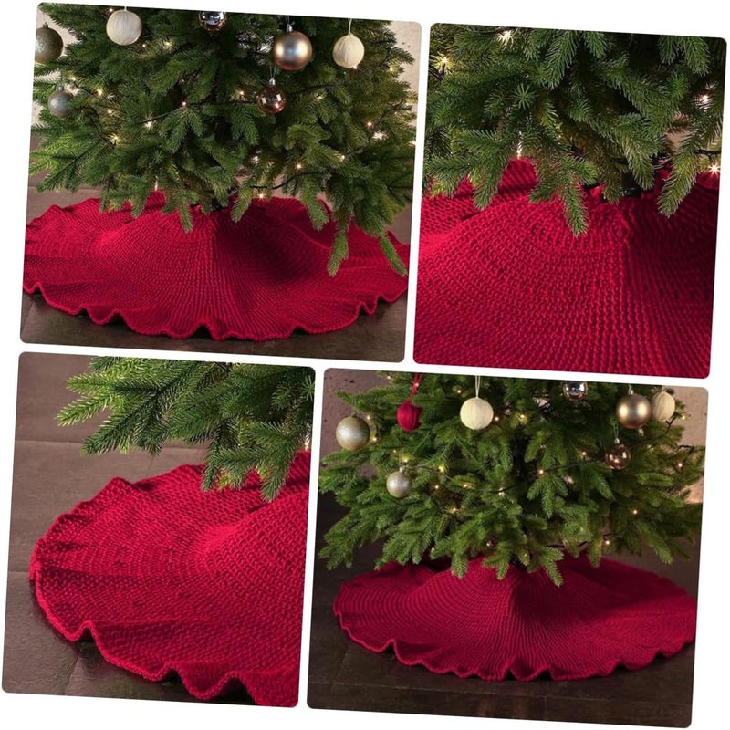 Luxshiny Christmas Tree Skirt 36 Inch Hand-Knit Thick Wool Yarn Tree Base Cover Wine Red for Holiday Home Decoration - Image 3