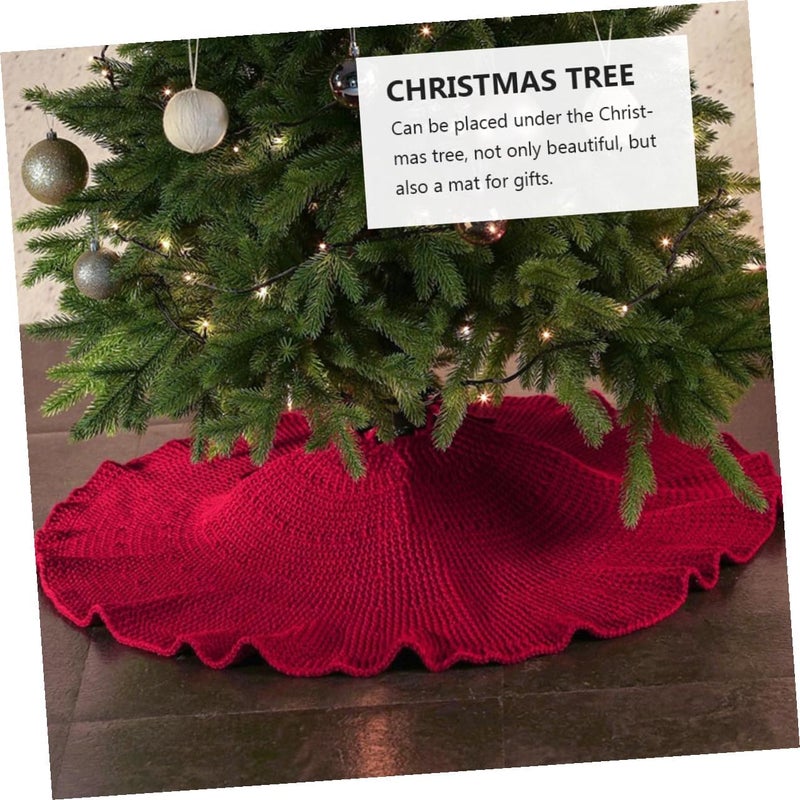 Luxshiny Christmas Tree Skirt 36 Inch Hand-Knit Thick Wool Yarn Tree Base Cover Wine Red for Holiday Home Decoration - Image 4