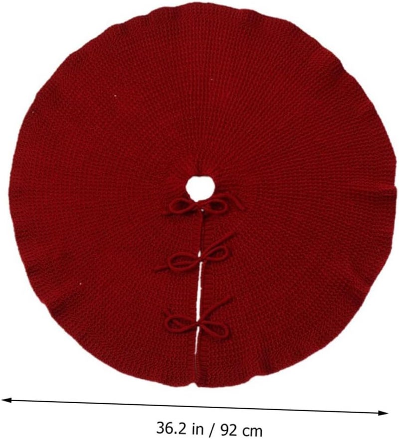 Luxshiny Christmas Tree Skirt 36 Inch Hand-Knit Thick Wool Yarn Tree Base Cover Wine Red for Holiday Home Decoration - Image 2