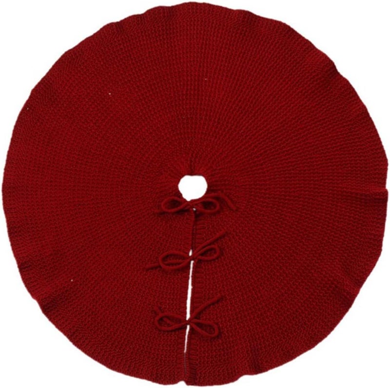 Luxshiny Christmas Tree Skirt 36 Inch Hand-Knit Thick Wool Yarn Tree Base Cover Wine Red for Holiday Home Decoration - Image 1