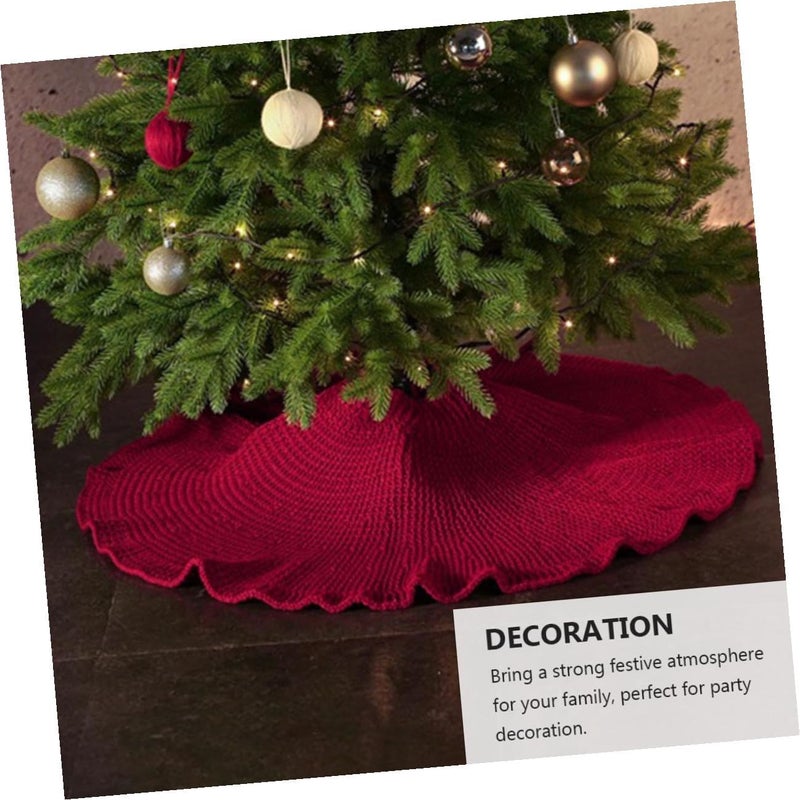 Luxshiny Christmas Tree Skirt 36 Inch Hand-Knit Thick Wool Yarn Tree Base Cover Wine Red for Holiday Home Decoration - Image 5