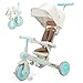 JMMD Baby Tricycle 7in1 Multifunctional Kids Trike with Adjustable Parent Handle Safety Harness  Wheel Brakes Removable Canopy Stroll Trike for Boys  Girls Ages 18 Months5 Years Mint - Image 4