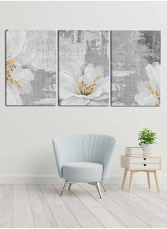 LOWHA Set Of 3 Framed Canvas Wall Arts Stretched Over Wooden Frame, Abstract Flower Paintings, For Home, Living Room, Office Decor  - Image 1