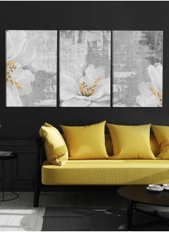 LOWHA Set Of 3 Framed Canvas Wall Arts Stretched Over Wooden Frame, Abstract Flower Paintings, For Home, Living Room, Office Decor  - Image 2