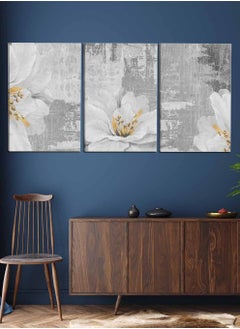 LOWHA Set Of 3 Framed Canvas Wall Arts Stretched Over Wooden Frame, Abstract Flower Paintings, For Home, Living Room, Office Decor  - Image 3