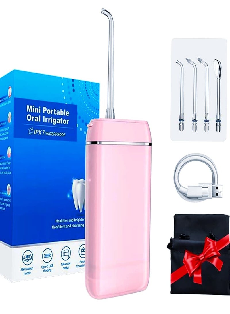 Arsal Water Flosser Portable , Oral Irrigator Water Teeth Cleaner Pick, Telescopic Water Tank, 3 Modes & IPX7 Waterproof, Home & Travel Water Flossers for Teeth, Braces Bridges Care (Pink) - Image 1