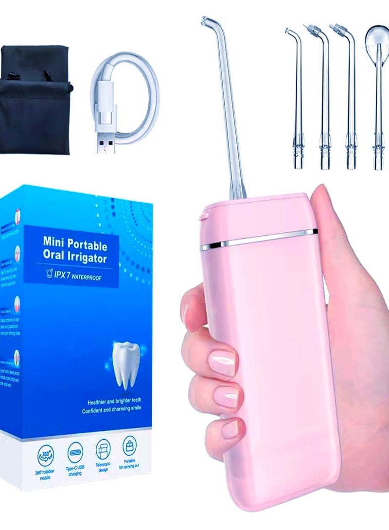 Arsal Water Flosser Portable , Oral Irrigator Water Teeth Cleaner Pick, Telescopic Water Tank, 3 Modes & IPX7 Waterproof, Home & Travel Water Flossers for Teeth, Braces Bridges Care (Pink) - Image 3