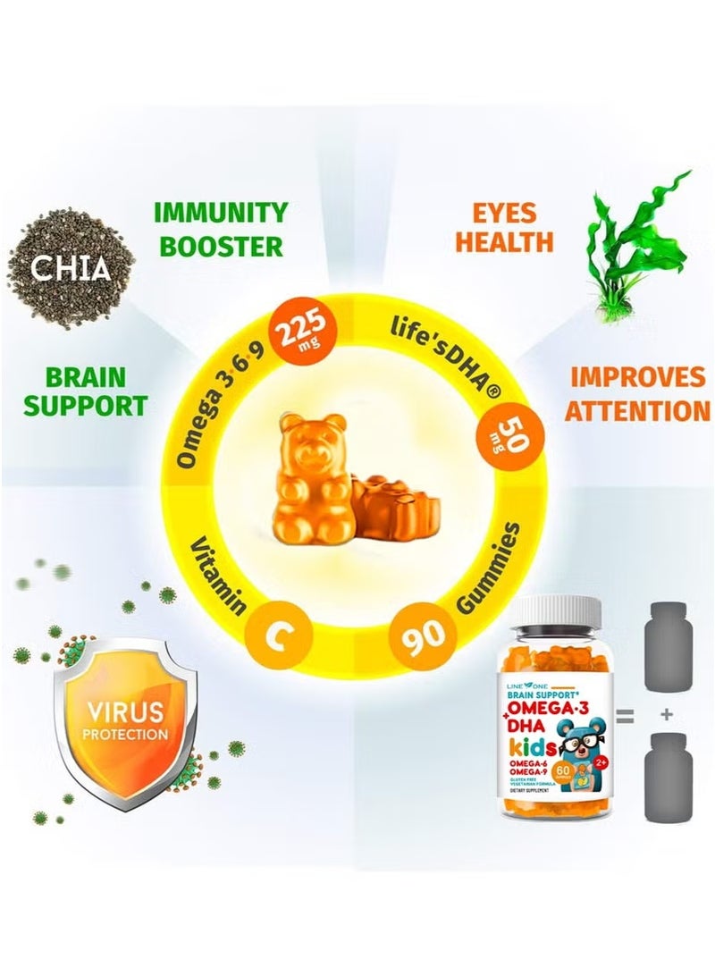 السطر الأول Kid's Gummy Omega 3 with DHA الأطفال الغذائية المكملة المتعددة فيتامينات - Image 2