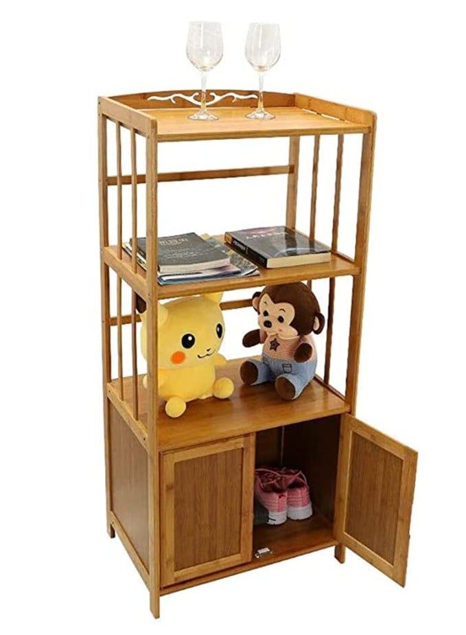 HOME TASTE TOMSUN Bamboo Storage Cabinet Storage Organizer Multi-layer Storages Rack Floor Standing Cabinets with Door for Kitchen Dining Room Living Room - Image 1