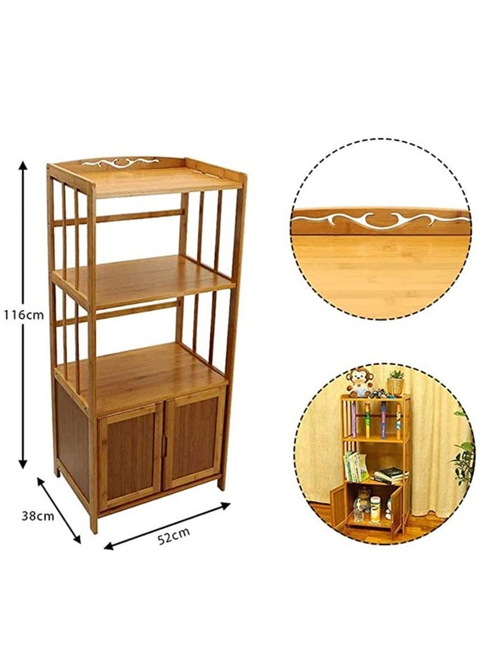 HOME TASTE TOMSUN Bamboo Storage Cabinet Storage Organizer Multi-layer Storages Rack Floor Standing Cabinets with Door for Kitchen Dining Room Living Room - Image 2