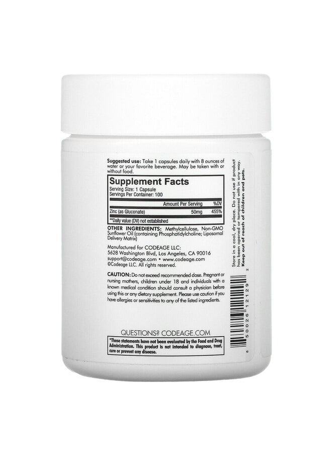 Codeage Mineral, Liposomal Zinc 50, 100 Capsules  - Image 3