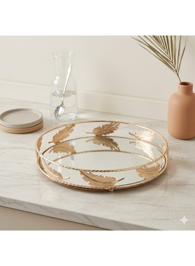 Home Decor Round serving tray,Golden Mirror Tray, serving & Glass Makeup &Vanity & Perfume &Decorative &mirror &Jewelry tray for bathroom and living room - Image 1