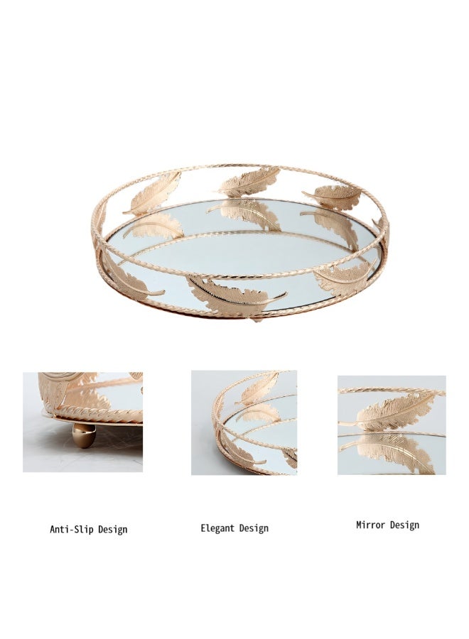 Home Decor Round serving tray,Golden Mirror Tray, serving & Glass Makeup &Vanity & Perfume &Decorative &mirror &Jewelry tray for bathroom and living room - Image 3