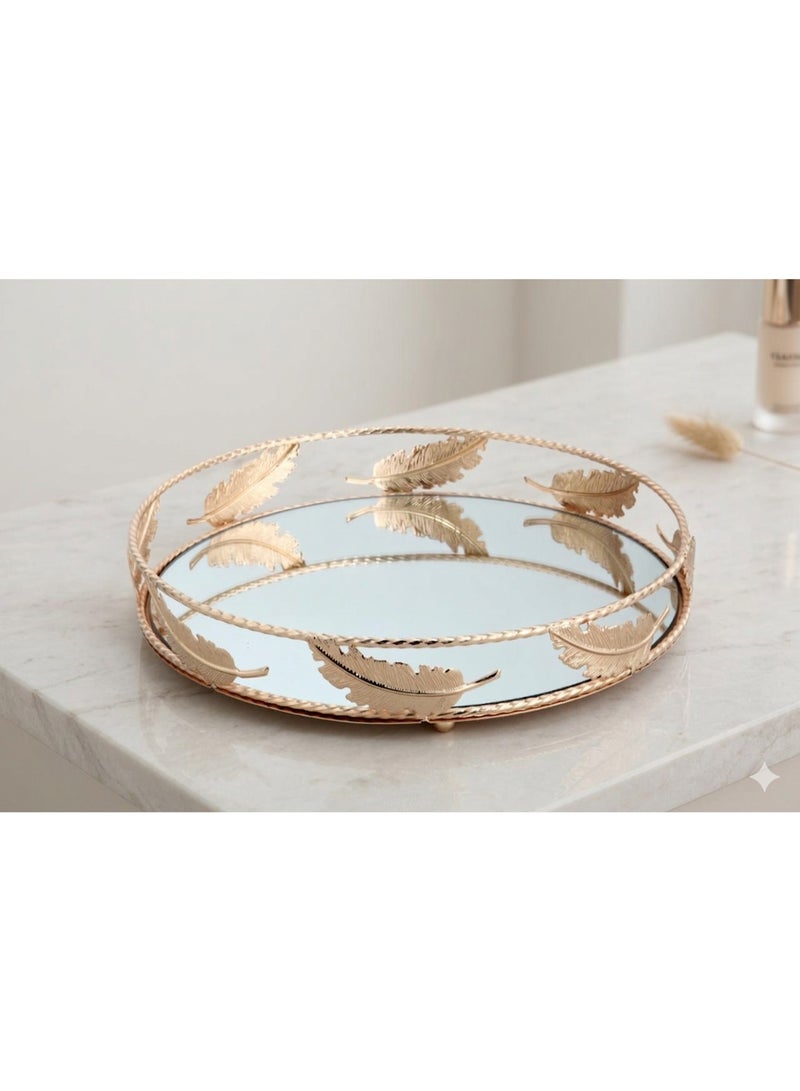 Home Decor Round serving tray,Golden Mirror Tray, serving & Glass Makeup &Vanity & Perfume &Decorative &mirror &Jewelry tray for bathroom and living room - Image 5