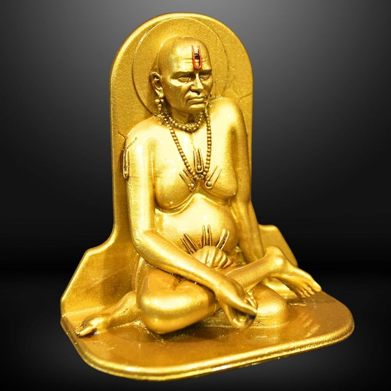 NEEANN Swami Samarth Statue 4 Inches Polystone Brass Silver Finish Murti Divine Car Dashboard Office and Spiritual Home Decor Brass - Image 3