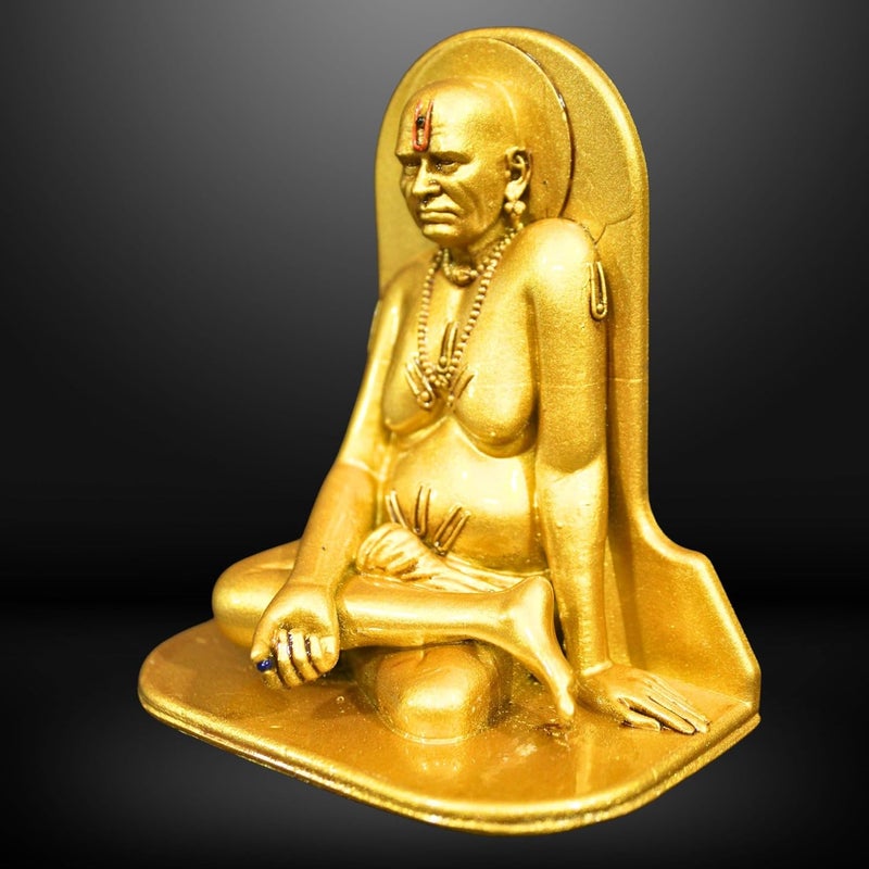 NEEANN Swami Samarth Statue 4 Inches Polystone Brass Silver Finish Murti Divine Car Dashboard Office and Spiritual Home Decor Brass - Image 4