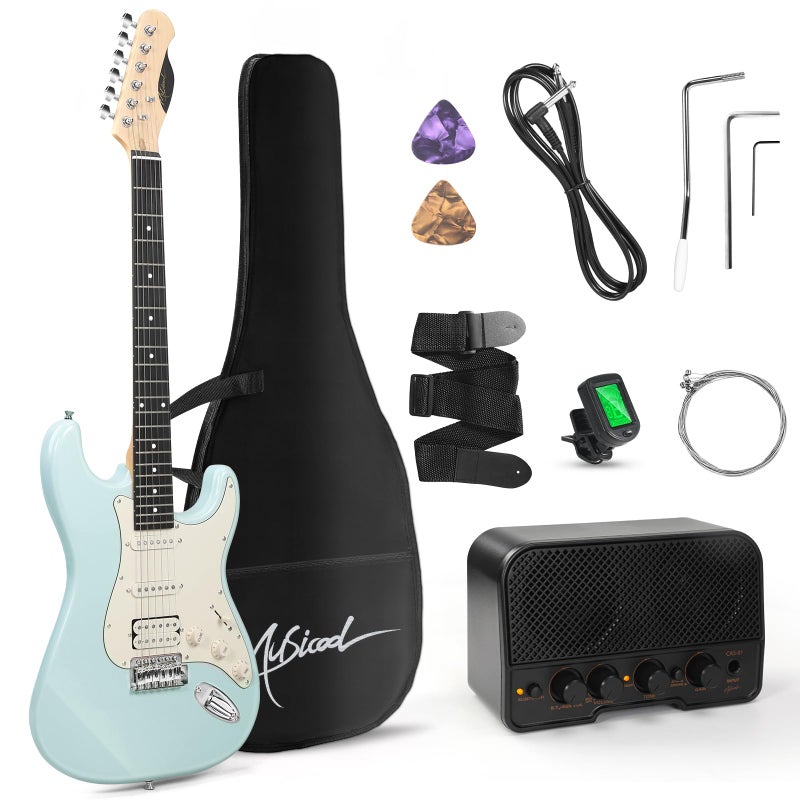 Musicool 39 Inch Electric Guitar Starter Kitâ€“ HSS Pickups Solid Body Electric Guitar Includes Amplifier, Bag, Digital Tuner, Strap, String, Cable, Picks, Beginner Gift ï¼ˆOlympic Blueï¼‰ - Image 1