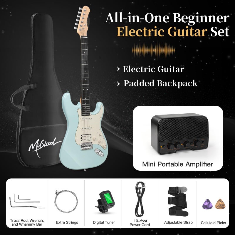 Musicool 39 Inch Electric Guitar Starter Kitâ€“ HSS Pickups Solid Body Electric Guitar Includes Amplifier, Bag, Digital Tuner, Strap, String, Cable, Picks, Beginner Gift ï¼ˆOlympic Blueï¼‰ - Image 3