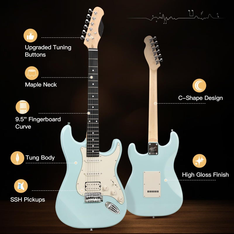 Musicool 39 Inch Electric Guitar Starter Kitâ€“ HSS Pickups Solid Body Electric Guitar Includes Amplifier, Bag, Digital Tuner, Strap, String, Cable, Picks, Beginner Gift ï¼ˆOlympic Blueï¼‰ - Image 4