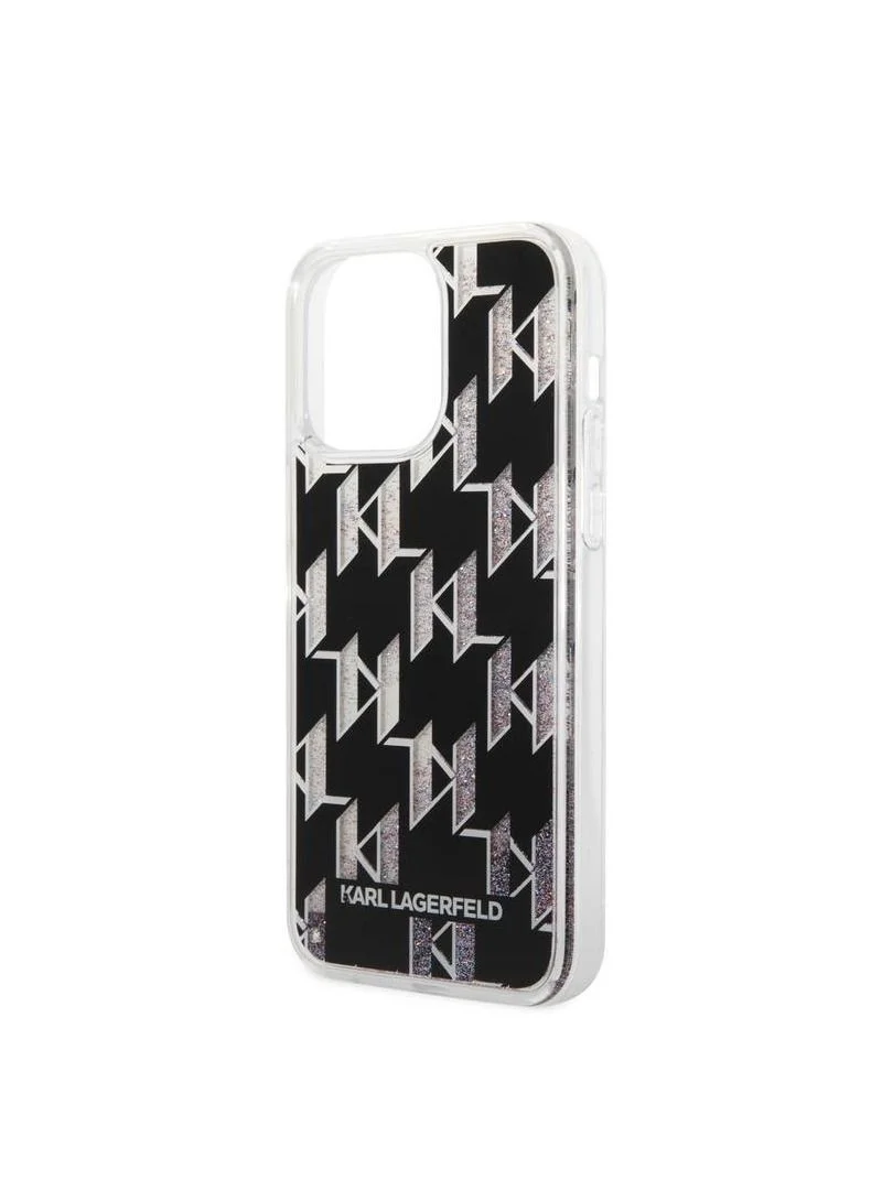 Karl Lagerfeld Liquid Glitter Case Ant Shock Damage Resistant Monogram Pattern Glitter Compatible With iPhone 14 Pro Max - Black