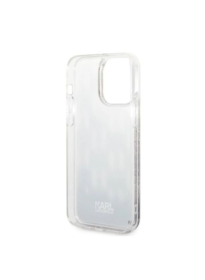 Karl Lagerfeld Liquid Glitter Case Ant Shock Damage Resistant Monogram Pattern Glitter Compatible With iPhone 14 Pro Max - Black