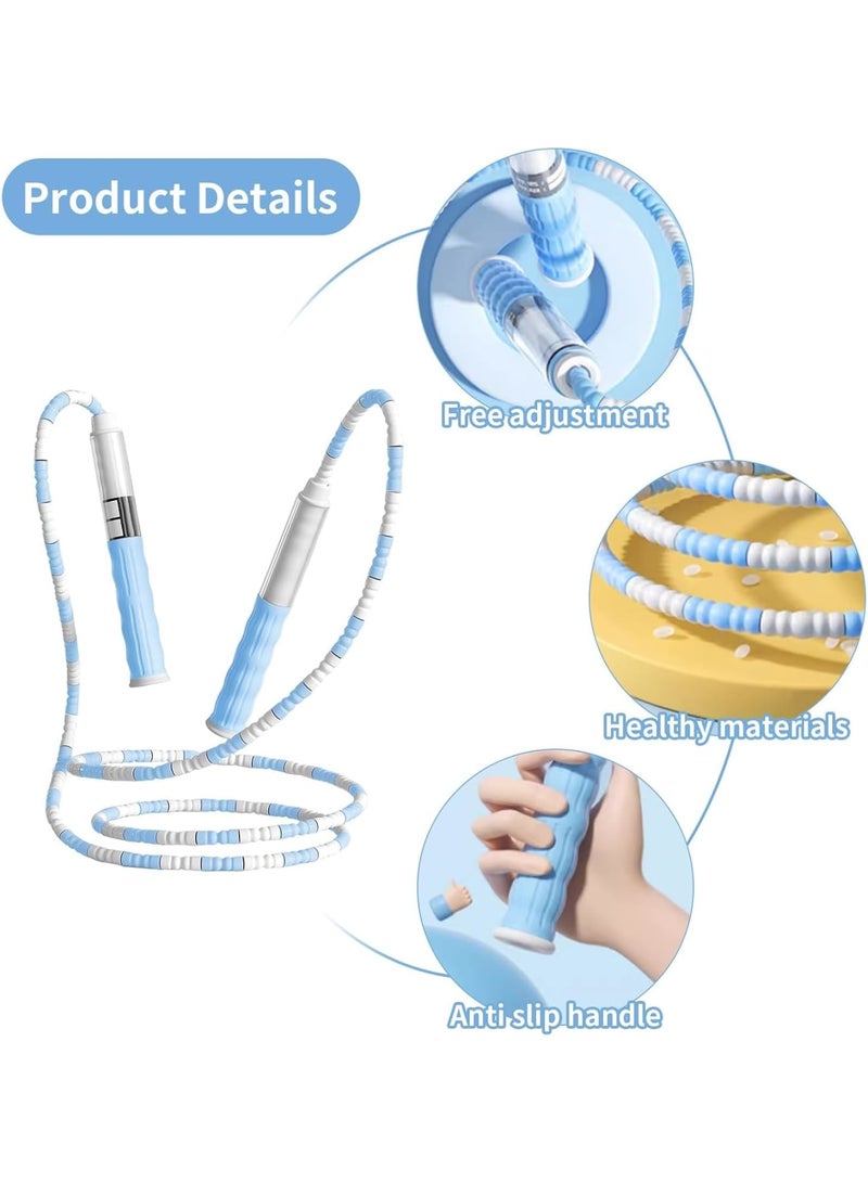 SOLARAE Soft Beaded Skipping Rope, 2.8M Tangle Free Segmented Fitness Rope, Soft Anti-slip Handles with Name Tag, Adjustable Jump Rope for Men, Women, Children and Students, Blue - Image 3