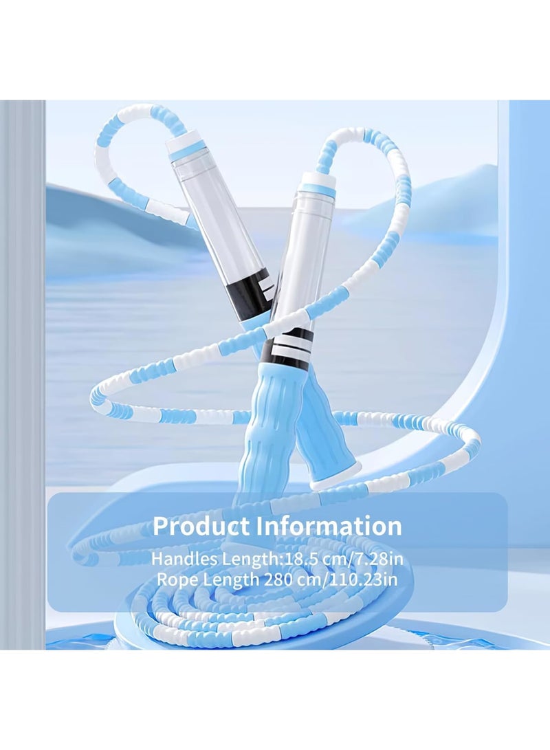 SOLARAE Soft Beaded Skipping Rope, 2.8M Tangle Free Segmented Fitness Rope, Soft Anti-slip Handles with Name Tag, Adjustable Jump Rope for Men, Women, Children and Students, Blue - Image 2