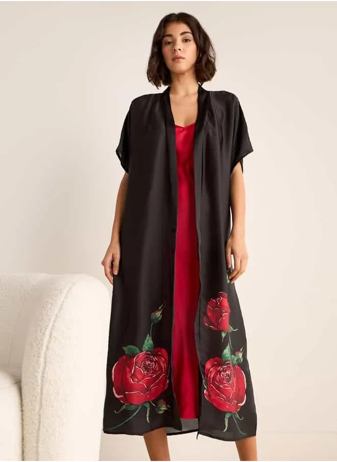 FAV Adjustable Strap Night Dress and Printed Robe Set