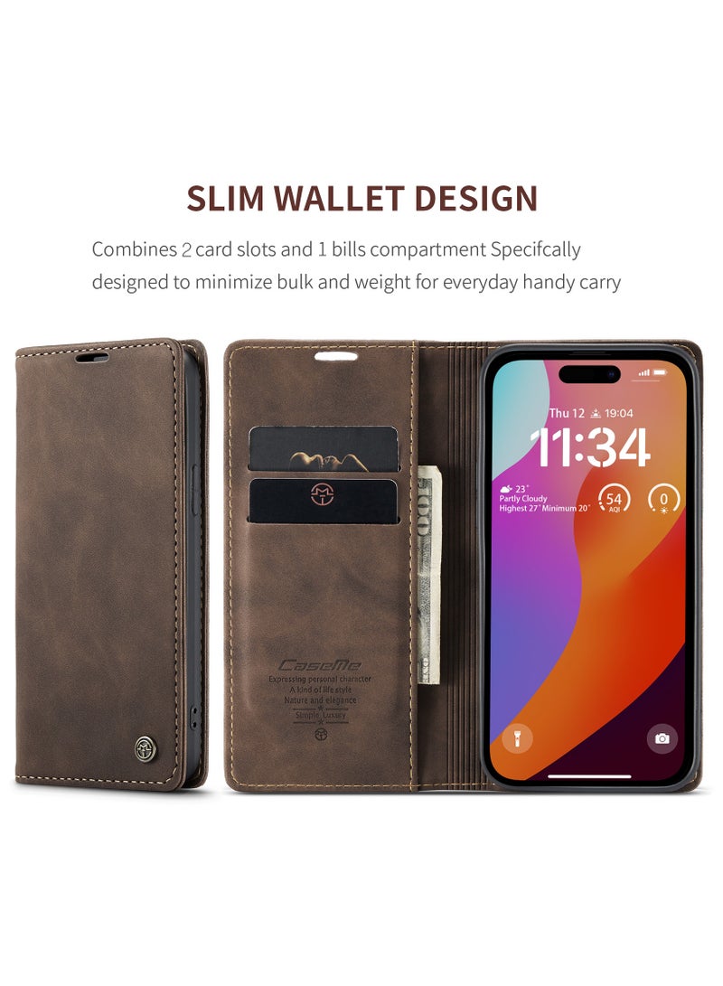 CaseMe For iPhone 15 Pro Max Case Card Holder Stand Leather Phone Cover - Brown - Image 4