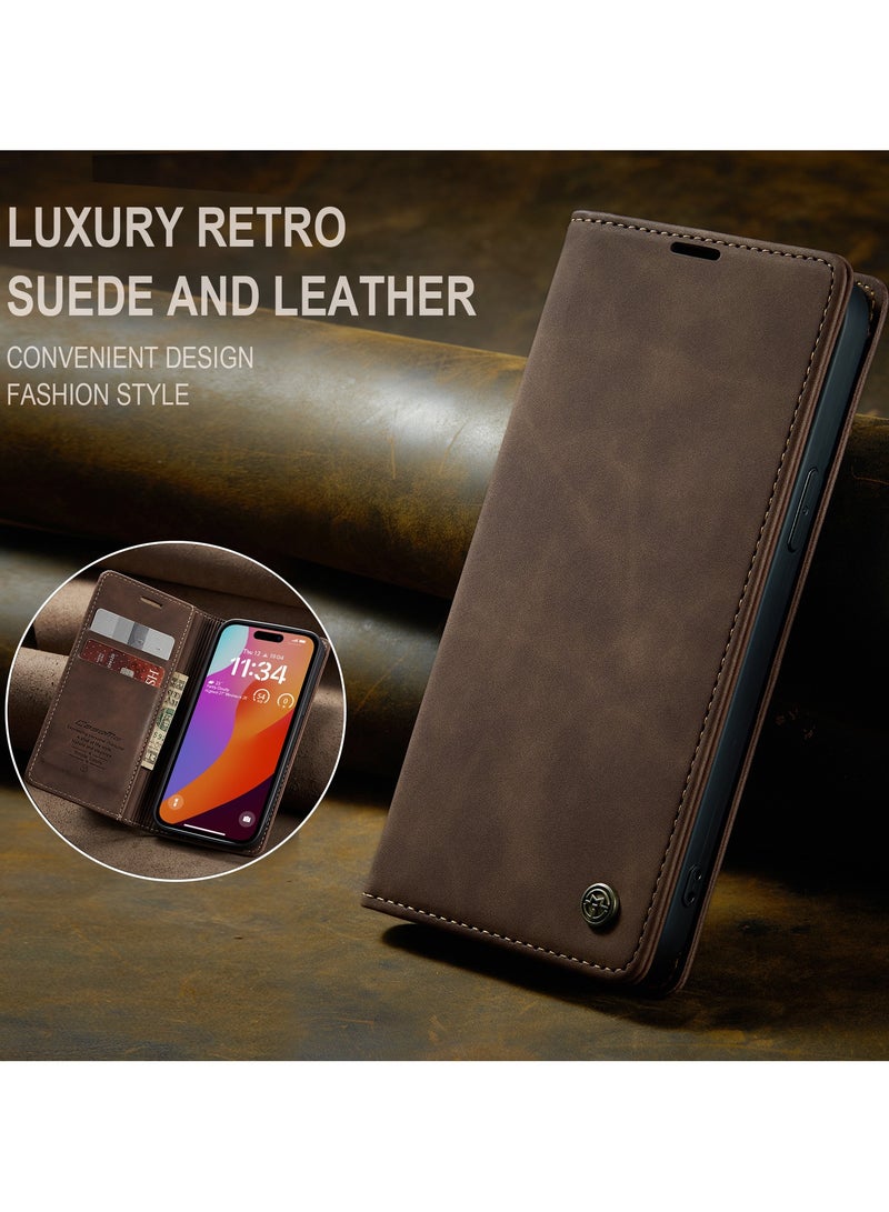 CaseMe For iPhone 15 Pro Max Case Card Holder Stand Leather Phone Cover - Brown - Image 3