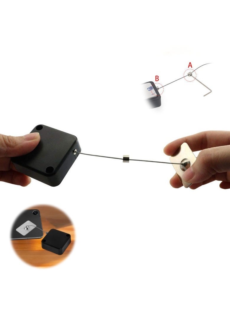 صندوق سلك فولاذي مضاد للسرقة والفقدان مع بكرة قابلة للسحب تلقائيا باللون الأسود بطول 1.5 متر مزود بمشبك قفل وغطاء معدني مربع - Image 1