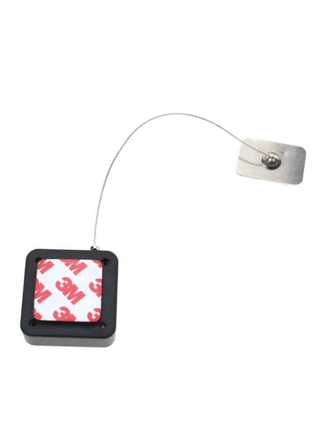 صندوق سلك فولاذي مضاد للسرقة والفقدان مع بكرة قابلة للسحب تلقائيا باللون الأسود بطول 1.5 متر مزود بمشبك قفل وغطاء معدني مربع - Image 4