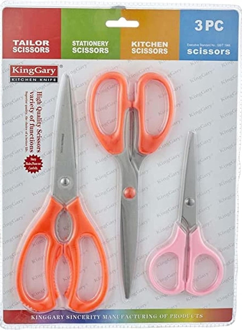 Stainless Steel Scissors with Plastic Handle Set 3 Pieces - Multi Color - Image 3
