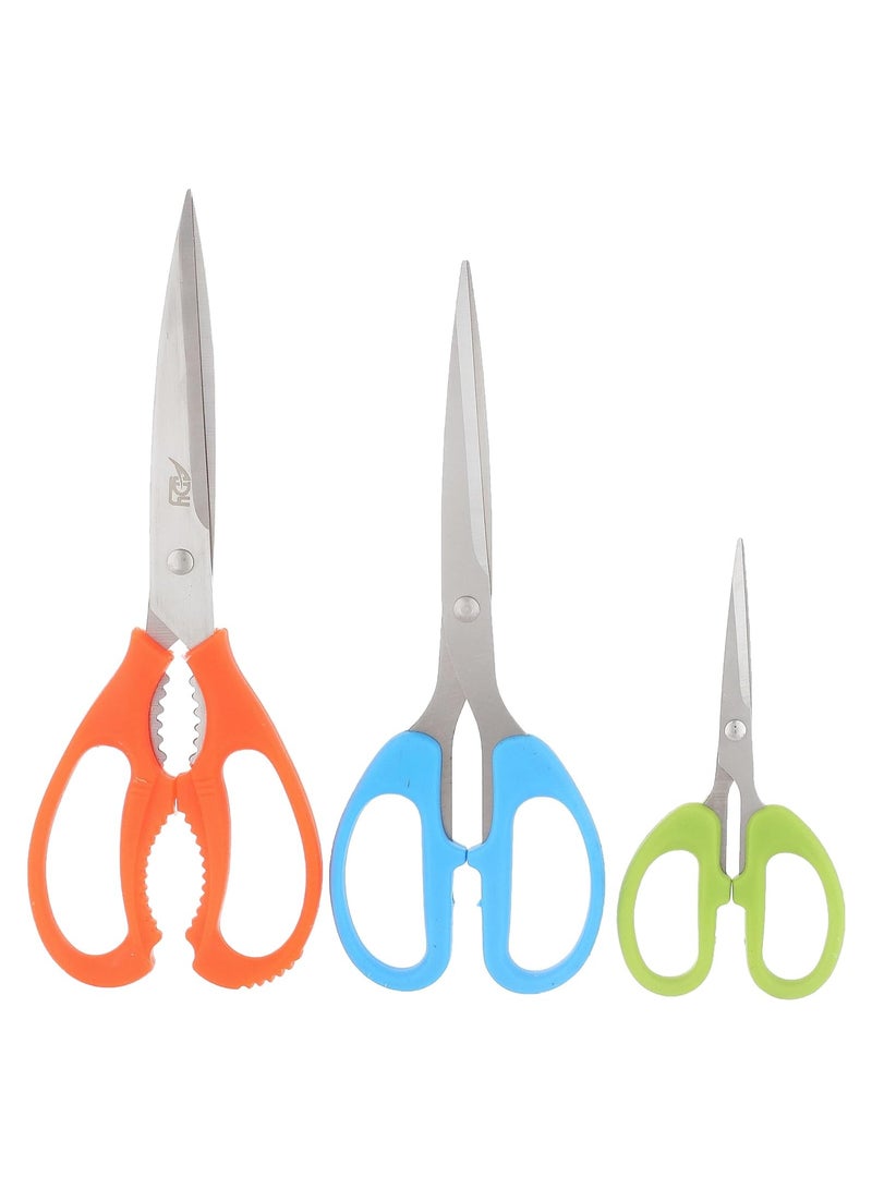 Stainless Steel Scissors with Plastic Handle Set 3 Pieces - Multi Color - Image 1