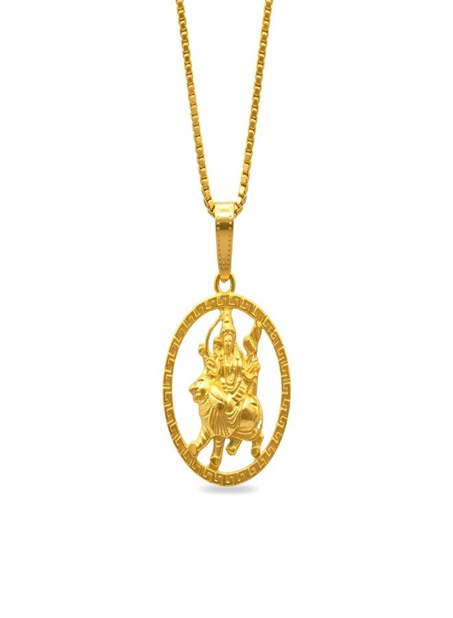 CHARMS Maa Ambe Gold Tone Pendant with Chain – Sacred Durga Goddess for Blessings & Strength - Image 1