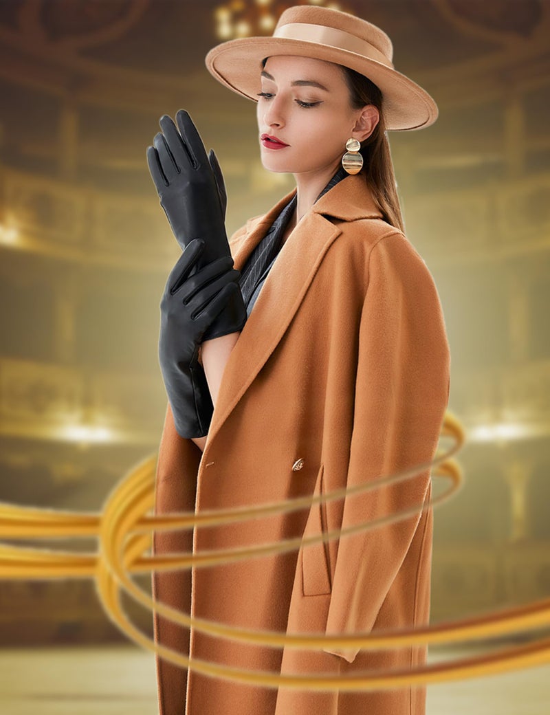 VIKIDEER Long Genuine Leather Gloves for Women Full Touchscreen Winter Warm Lined Elegant Type Black X-Large-13.5" - Image 3