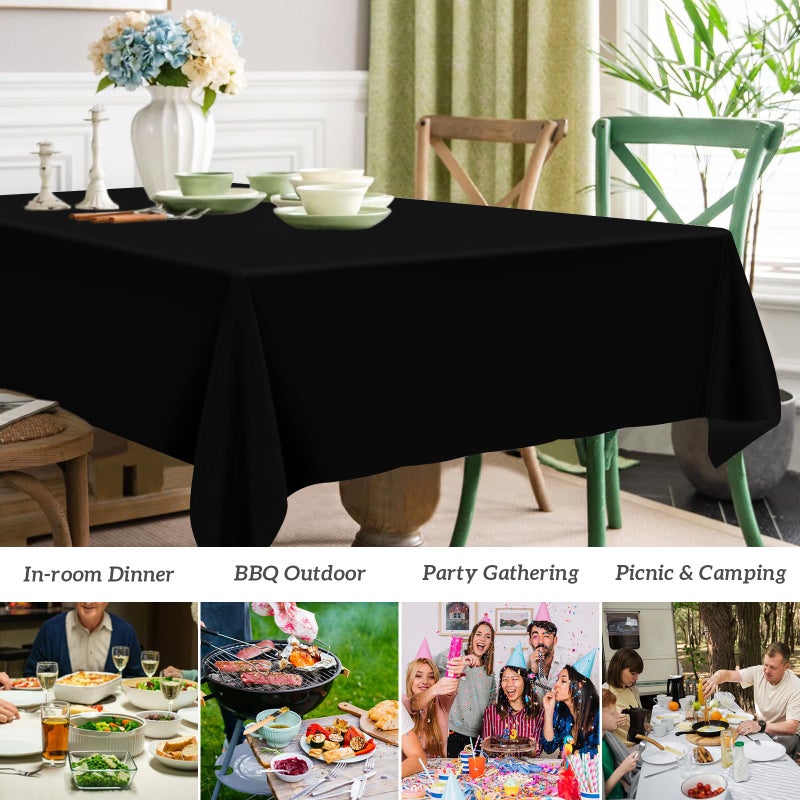 Mulbozy 2 Pcs Black Plastic Tablecloth for Rectangle Table, 54 Ã— 108 inches Disposable Black Party Table Covers for Birthday, Wedding, Baby Shower, Holdiay Party Decoration - Image 3
