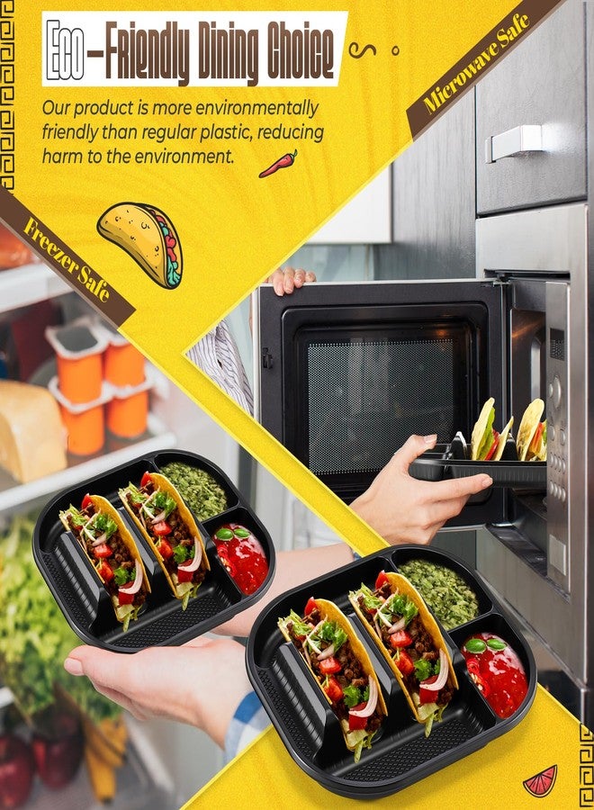 Baderke 20 Pack Disposable Taco Plates, PP Taco Holder Plates with 2 Dividers for Soft & Hard Shells for Tuesday, Parties, Picnics, Microwave Safe - Image 3