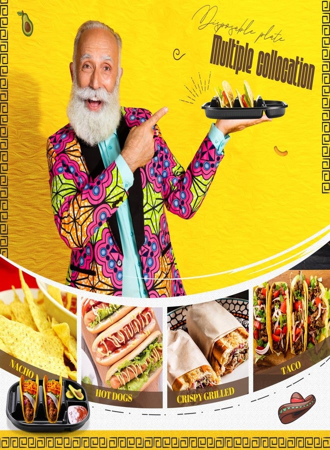 Baderke 20 Pack Disposable Taco Plates, PP Taco Holder Plates with 2 Dividers for Soft & Hard Shells for Tuesday, Parties, Picnics, Microwave Safe - Image 4