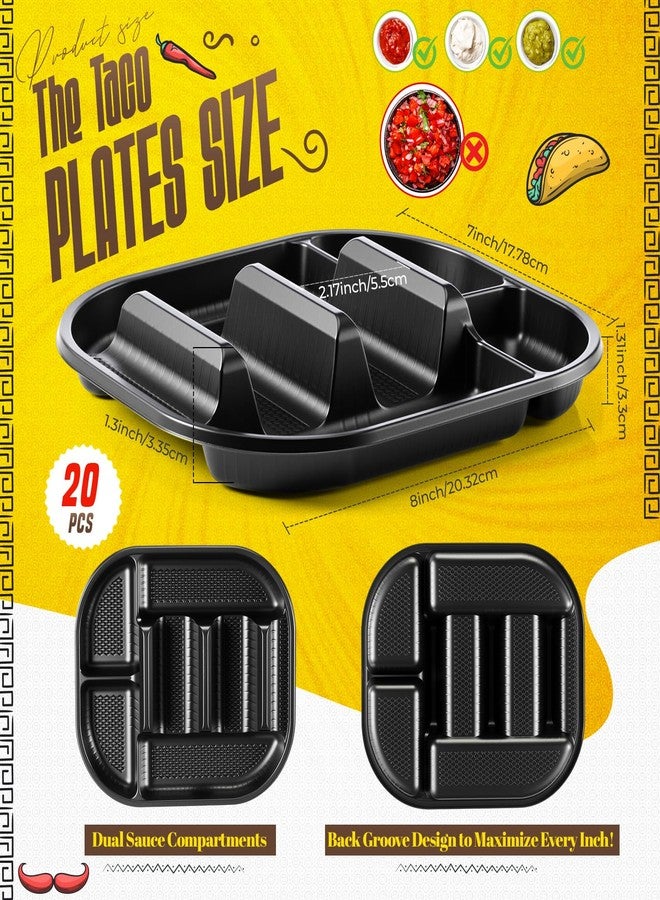 Baderke 20 Pack Disposable Taco Plates, PP Taco Holder Plates with 2 Dividers for Soft & Hard Shells for Tuesday, Parties, Picnics, Microwave Safe - Image 2