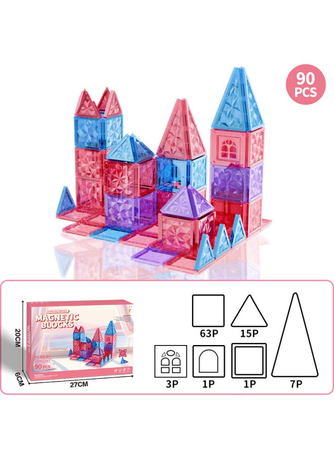 English Color Window Ice And Snow Magnetic Pieces Building Blocks Children's Magnetic Puzzle Puzzle Varieties Assembled Drill Surface Toy-Color:015 Diamond Flour Magnetic Sheet-90pcs  - Image 1