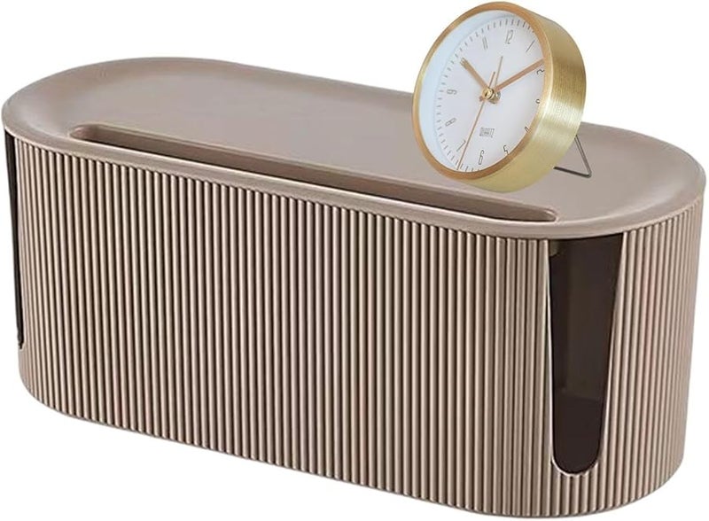 صندوق تخزين الكابل البني، صندوق منظم للأسلاك والشواحن بسعة كبيرة لمكتب المنزل - Image 2