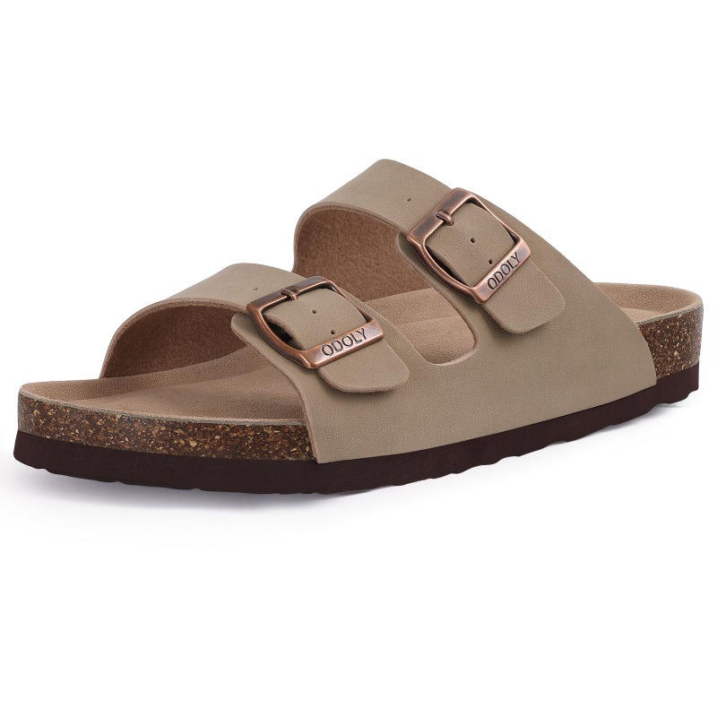 ODOLY Unisex Cork Footbed Slide Sandal, Arch Support Summer Outdoor Sandals with Adjustable Buckle for Women and Men, Taupe 38 (7.5 Women/6 Men) - Image 1