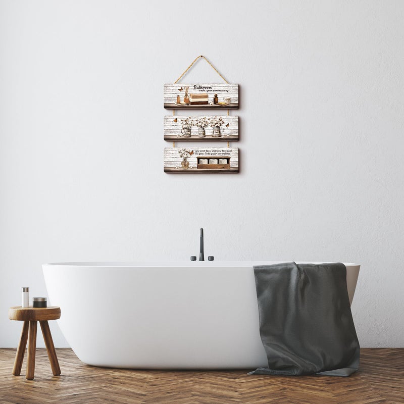 Pigort Rustic Bathroom Wall Decor Wooden Soak Relax Unwind Breathe Plaque Wall Arts Decorations Cutout Farmhouse Sign for Toilet Dressing Room Laundry Room - Image 3