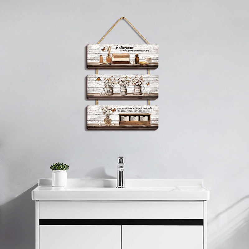 Pigort Rustic Bathroom Wall Decor Wooden Soak Relax Unwind Breathe Plaque Wall Arts Decorations Cutout Farmhouse Sign for Toilet Dressing Room Laundry Room - Image 5